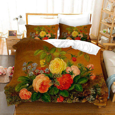 Flowers Bedding Oil Painting Bedclothes Art Duvet Cover Set D578 - Lusy Store