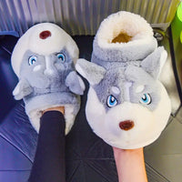 Fluffy Dog Slippers Home Couple Shoes Womens Girls Animal Fur Slides Kawaii Funny Furry Shoes Light Gray B- loafer
