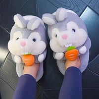 Fluffy Dog Slippers Home Couple Shoes Womens Girls Animal Fur Slides Kawaii Funny Furry Shoes Rabbit -loafer