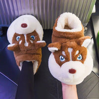 Fluffy Dog Slippers Home Couple Shoes Womens Girls Animal Fur Slides Kawaii Funny Furry Shoes