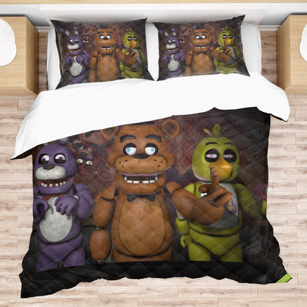 FNaF Bedding Set 3D Quilt Set Cartoon Freddy Fazbear Chica Foxy Bed Linen - Lusy Store LLC