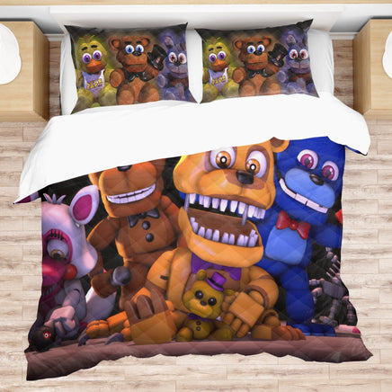 FNaF Bedding Set 3D Quilt Set Golden Freddy Cute Horror Game Bed Linen Quilt Set (4pcs)