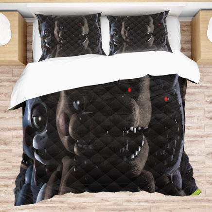 FNaF Bedding Set Black Quilt Set Nightmare Freddy Fazbear Chica Fox Bed Linen - Lusy Store LLC