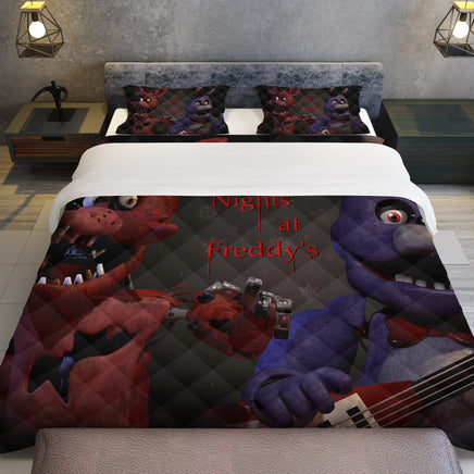 FNaF Bedding Set Bonnie Foxy Glamrock Quilt Set 3D Horror Movie - Lusy Store LLC