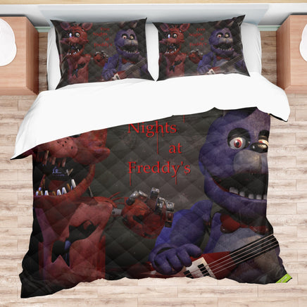 FNaF Bedding Set Bonnie Foxy Glamrock Quilt Set 3D Horror Movie - Lusy Store LLC