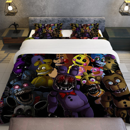 FNaF Bedding Set Cartoon Horror Movie Quilt Set FNaF World Withered Bonnie Glamrock - Lusy Store LLC