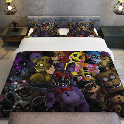 FNaF Bedding Set Cartoon Horror Movie Quilt Set FNaF World Withered Bonnie Glamrock - Lusy Store LLC