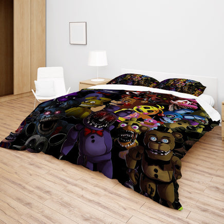 FNaF Bedding Set Cartoon Horror Movie Quilt Set FNaF World Withered Bonnie Glamrock - Lusy Store LLC