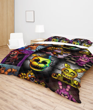 FNaF Bedding Set Colorful Quilt Set Cartoon Freddy Fazbear Chica Fox Bed Linen - Lusy Store LLC