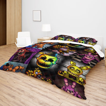 FNaF Bedding Set Colorful Quilt Set Cartoon Freddy Fazbear Chica Fox Bed Linen - Lusy Store LLC