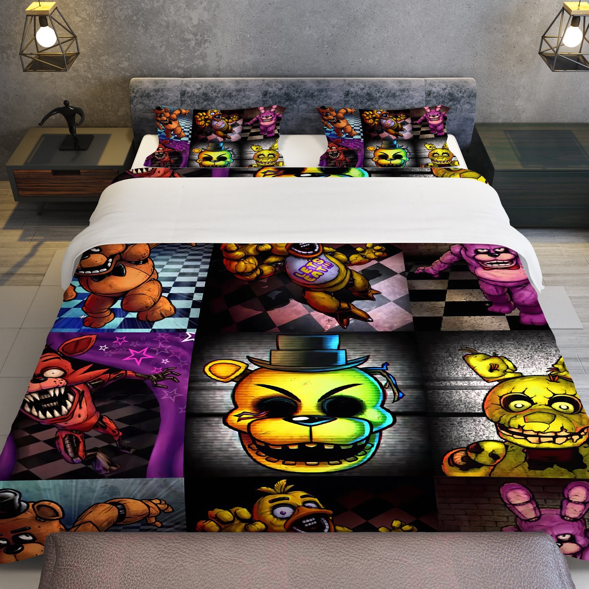 FNaF Bedding Set Colorful Quilt Set Cartoon Freddy Fazbear Chica Fox B