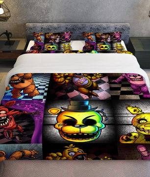 FNaF Bedding Set Colorful Quilt Set Cartoon Freddy Fazbear Chica Fox Bed Linen - Lusy Store LLC
