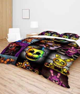 FNaF Bedding Set Colorful Quilt Set Cartoon Freddy Fazbear Chica Fox Bed Linen - Lusy Store LLC