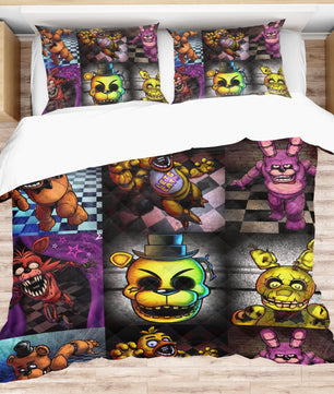 FNaF Bedding Set Colorful Quilt Set Cartoon Freddy Fazbear Chica Fox Bed Linen - Lusy Store LLC