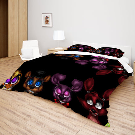 FNaF Bedding Set Cute Nightmare Bonnie Foxy Freddy Chica Quilt Set 3D Horror Movie - Lusy Store LLC