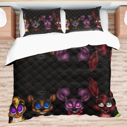 FNaF Bedding Set Cute Nightmare Bonnie Foxy Freddy Chica Quilt Set 3D Horror Movie - Lusy Store LLC