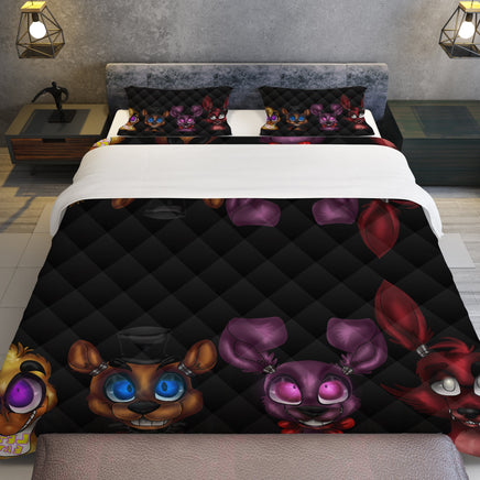 FNaF Bedding Set Cute Nightmare Bonnie Foxy Freddy Chica Quilt Set 3D Horror Movie - Lusy Store LLC