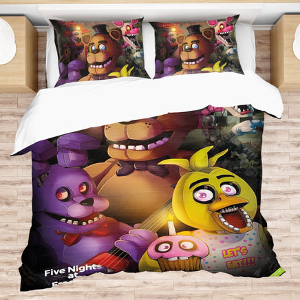 FNaF Bedding Set Freddy Fazbear Chica Foxy Glamrock Quilt Blanket FNaF Gift - Lusy Store LLC