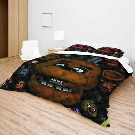 FNaF Bedding Set Game Freddy Fazbear Golden Freddy Black Quilt Set - Lusy Store LLC