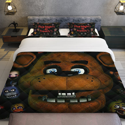 FNaF Bedding Set Game Freddy Fazbear Golden Freddy Black Quilt Set - Lusy Store LLC