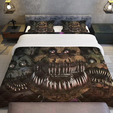 FNaF Bedding Set Nightmare Freddy Bonnie Chica Quilt Set 3D Horror Movie - Lusy Store LLC