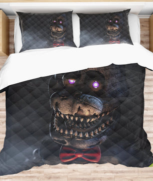 FNaF Bedding Set Quilt Set Nightmare Freddy Fazbear Bed Linen Black Bed Set - Lusy Store LLC