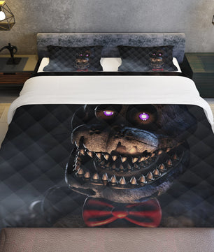 FNaF Bedding Set Quilt Set Nightmare Freddy Fazbear Bed Linen Black Bed Set - Lusy Store LLC