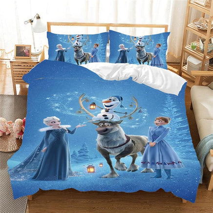 Frozen Bed Set Anna Elsa Queen King Size Children Girl Bedding Sets Blue 2