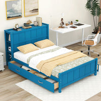 Full Bed Blue Platform Bed with Drawers and Storage Shelves F400 - Lusy Store
