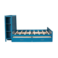 Full Bed Blue Platform Bed with Drawers and Storage Shelves F400 - Lusy Store
