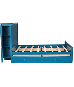 Full Bed Blue Platform Bed with Drawers and Storage Shelves F400 - Lusy Store