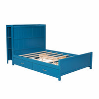 Full Bed Blue Platform Bed with Drawers and Storage Shelves F400 - Lusy Store