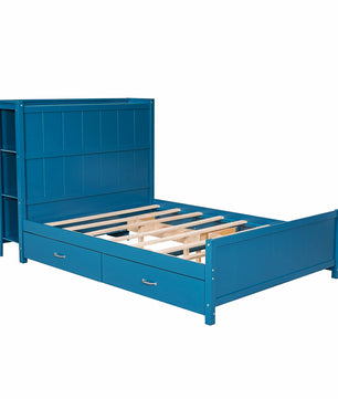 Full Bed Blue Platform Bed with Drawers and Storage Shelves F400 - Lusy Store