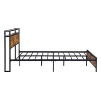 Full Bed Frame With LED Lights And 2 USB Ports Bed Frame With Storage Noise Free Rustic Brown F396 - Lusy Store