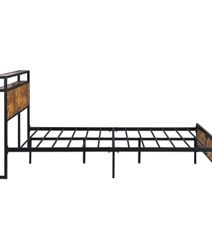 Full Bed Frame With LED Lights And 2 USB Ports Bed Frame With Storage Noise Free Rustic Brown F396 - Lusy Store