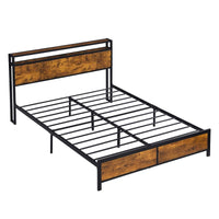 Full Bed Frame With LED Lights And 2 USB Ports Bed Frame With Storage Noise Free Rustic Brown F396 - Lusy Store