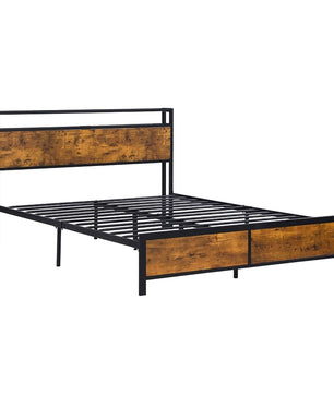 Full Bed Frame With LED Lights And 2 USB Ports Bed Frame With Storage Noise Free Rustic Brown F396 - Lusy Store