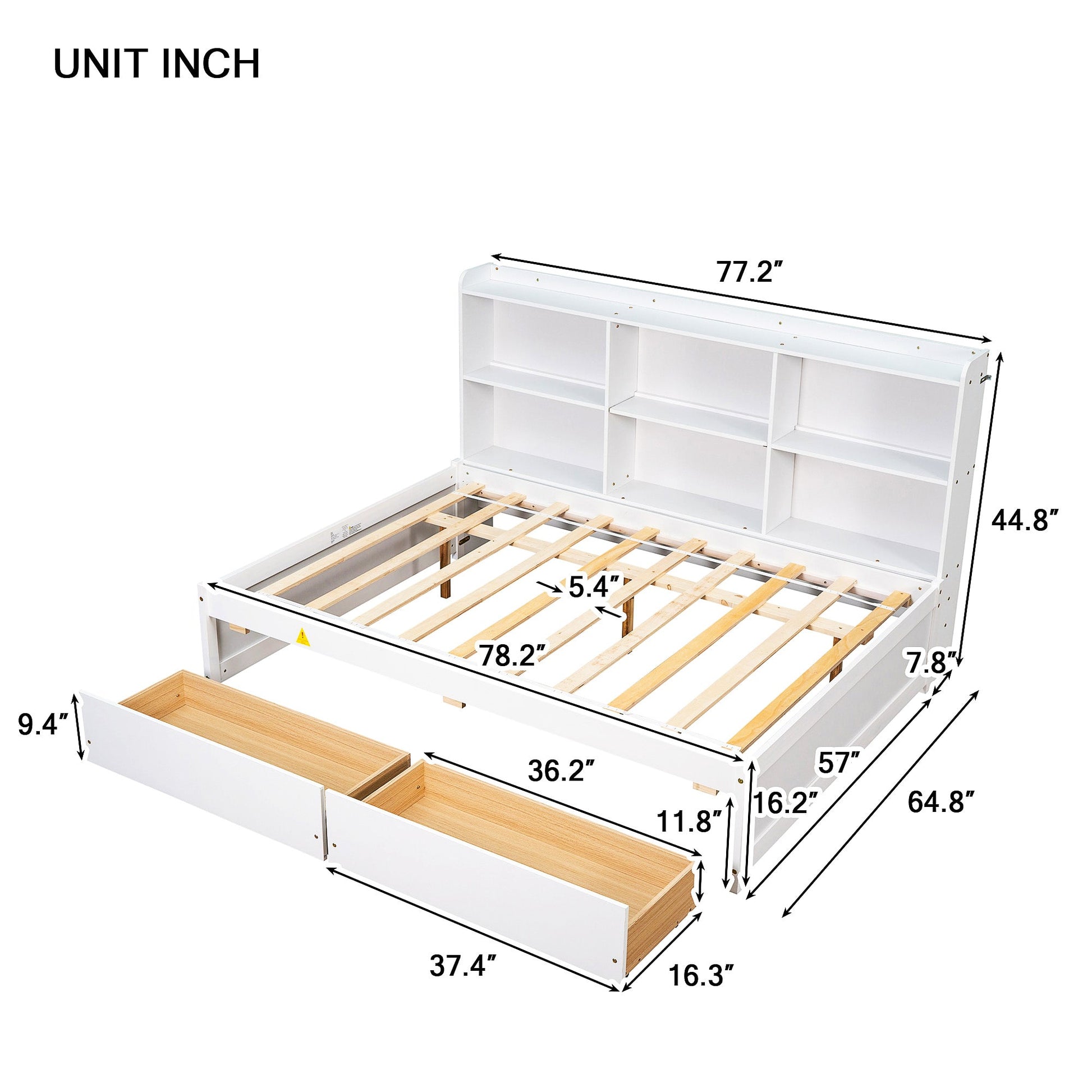 Full Bed with Side Bookcase Drawers F389 - Lusy Store