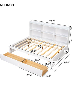 Full Bed with Side Bookcase Drawers F389 - Lusy Store