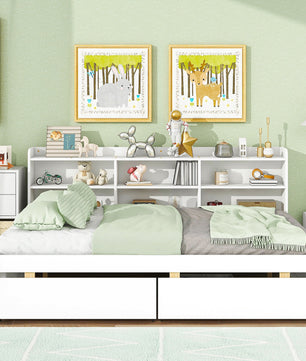 Full Bed with Side Bookcase Drawers F389 - Lusy Store