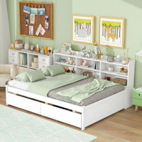 Full Bed with Side Bookcase Drawers F389 - Lusy Store