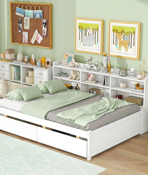 Full Bed with Side Bookcase Drawers F389 - Lusy Store