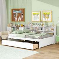 Full Bed with Side Bookcase Drawers F389 - Lusy Store