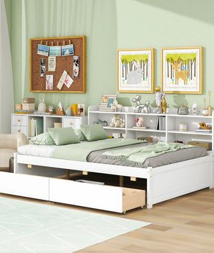 Full Bed with Side Bookcase Drawers F389 - Lusy Store
