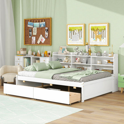 Full Bed with Side Bookcase Drawers F389 - Lusy Store