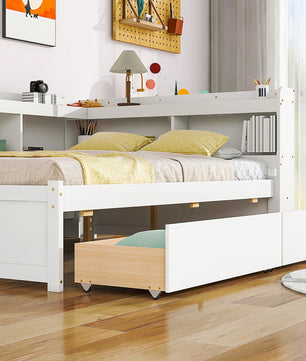 Full Bed With White L Shaped Bookcases Drawers F409 - Lusy Store