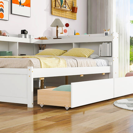 Full Bed With White L Shaped Bookcases Drawers F409 - Lusy Store