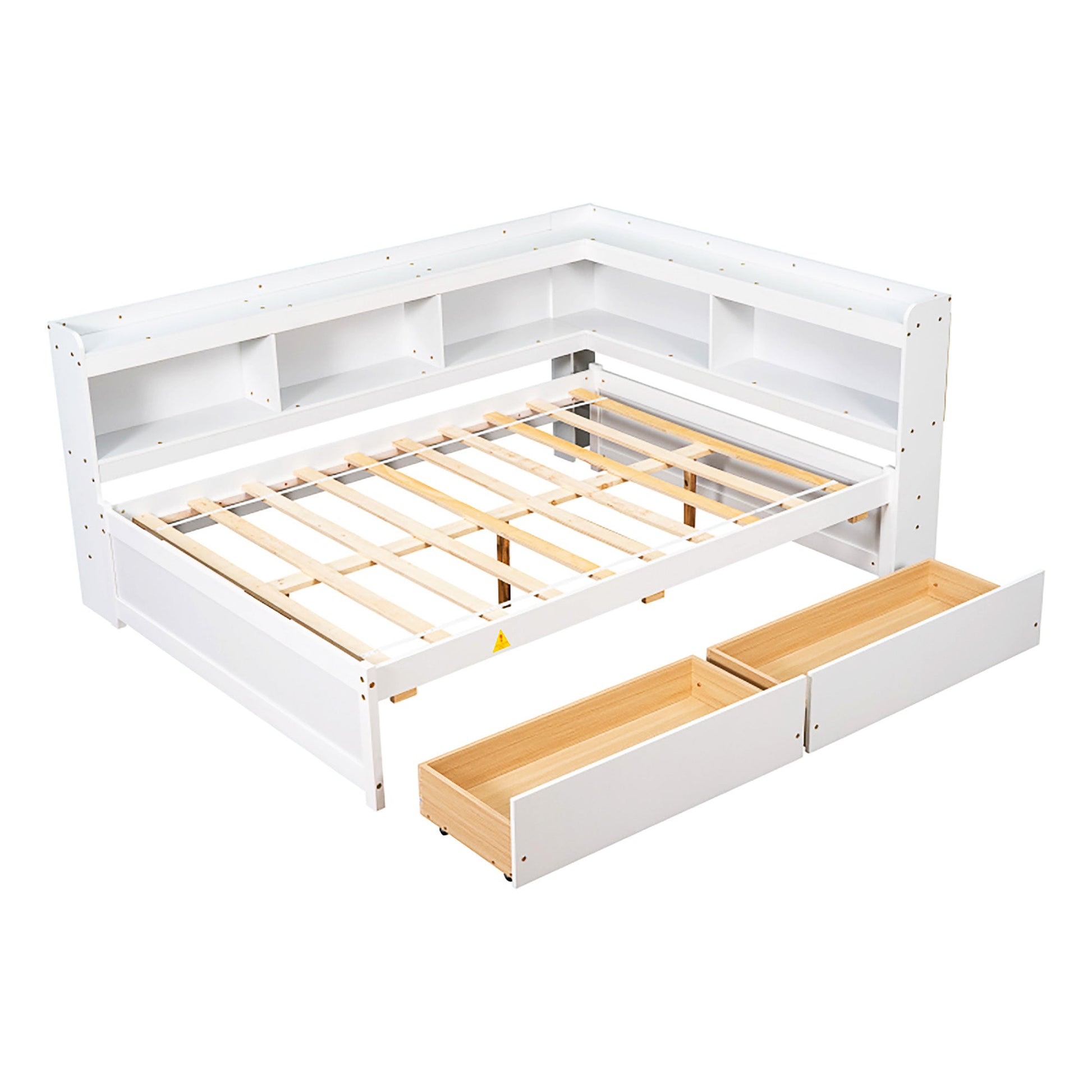Full Bed With White L Shaped Bookcases Drawers F409 - Lusy Store