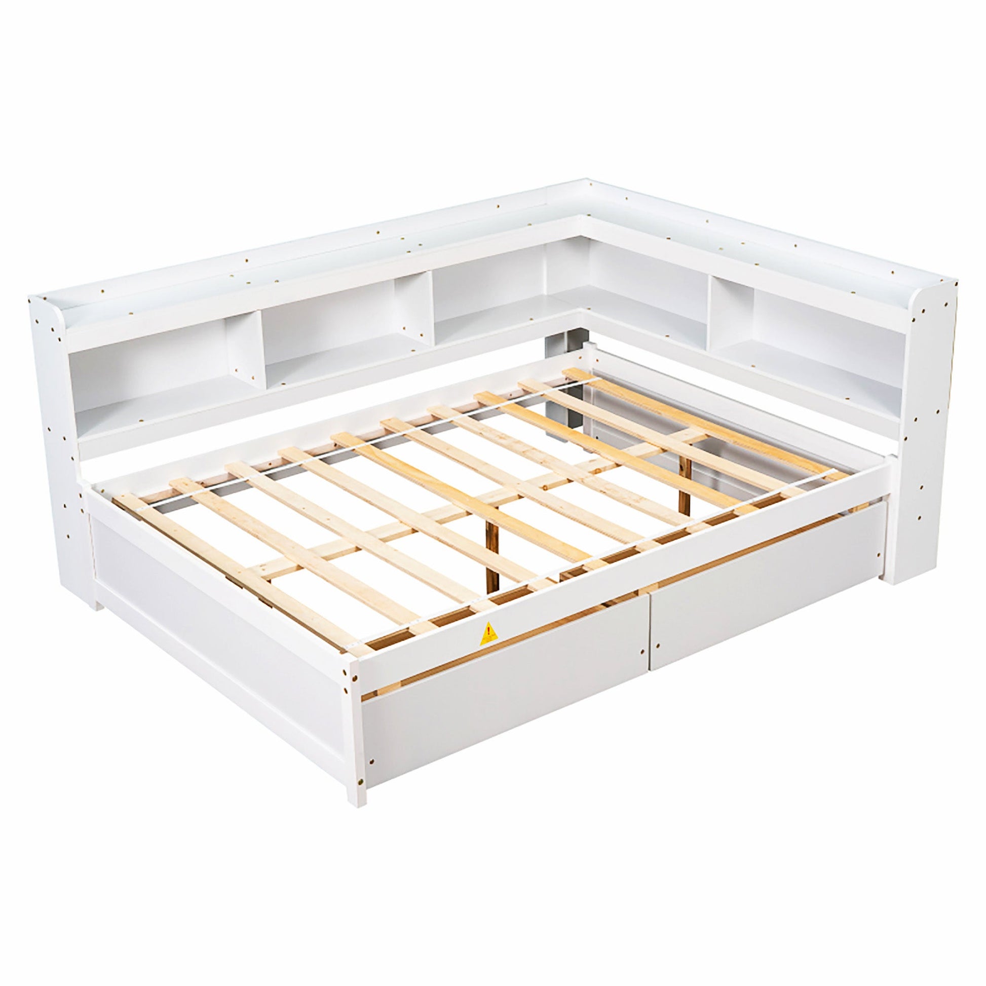 Full Bed With White L Shaped Bookcases Drawers F409 - Lusy Store