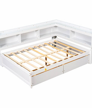 Full Bed With White L Shaped Bookcases Drawers F409 - Lusy Store